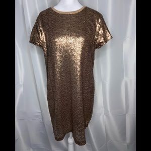 NWT Gold Sequin Scoop Neck Short Casual Dress with pockets size M